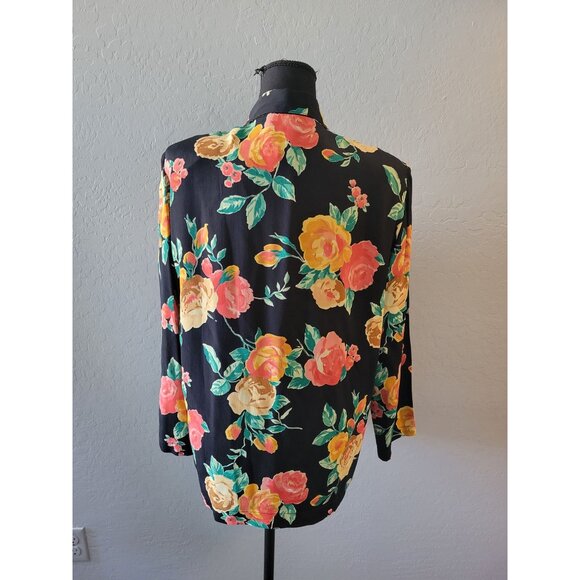 Carole Little jacket lightweight floral blazer 1980s, Vibrant Colors Size L - Picture 8 of 13
